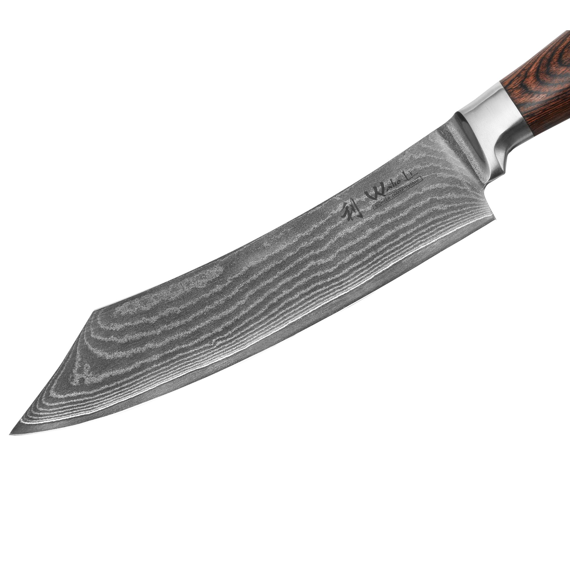 Wakoli Edib Damast BBQ- & Blockmesser I 20 cm Klinge I Pakkaholzgriff