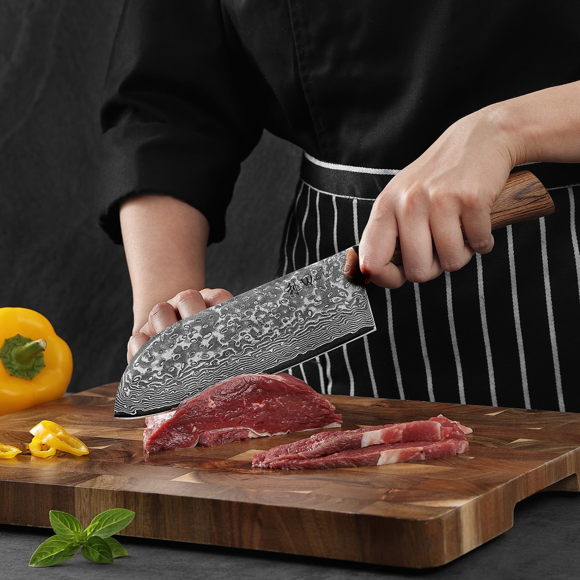 Wakoli EDIB Pro Damast Santoku Messer spezial I 17cm Klinge I Pakkaholzgriff