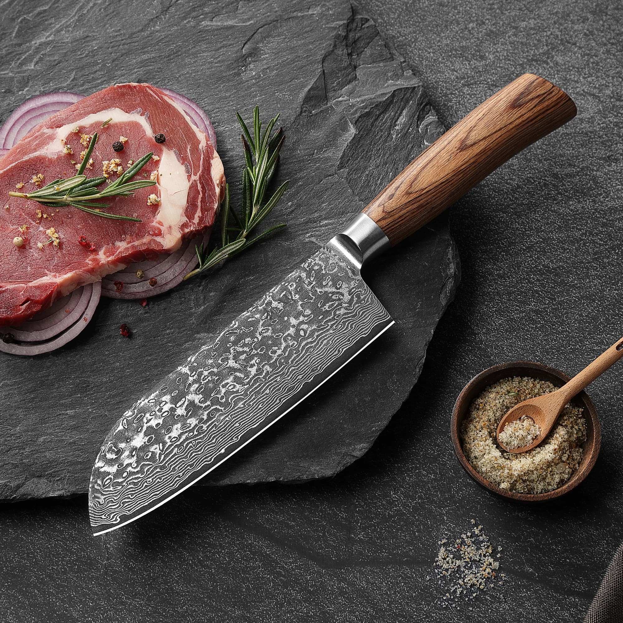 Wakoli EDIB Pro Damast Santoku Messer spezial I 17cm Klinge I Pakkaholzgriff